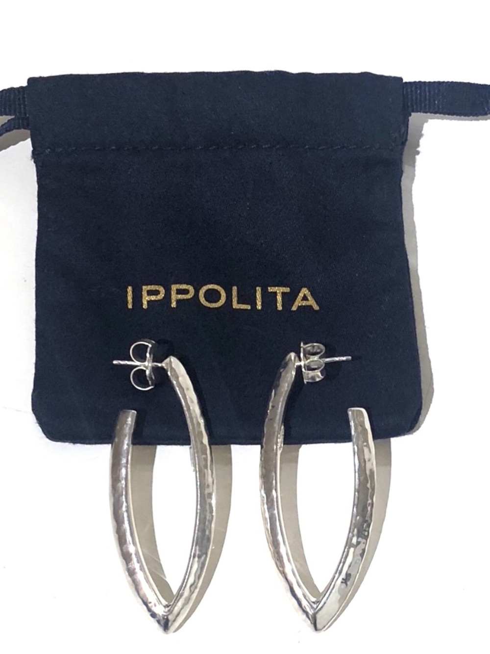 Ippolita Classico Hammered V-Shape Hoop Earrings Sterling Silver New